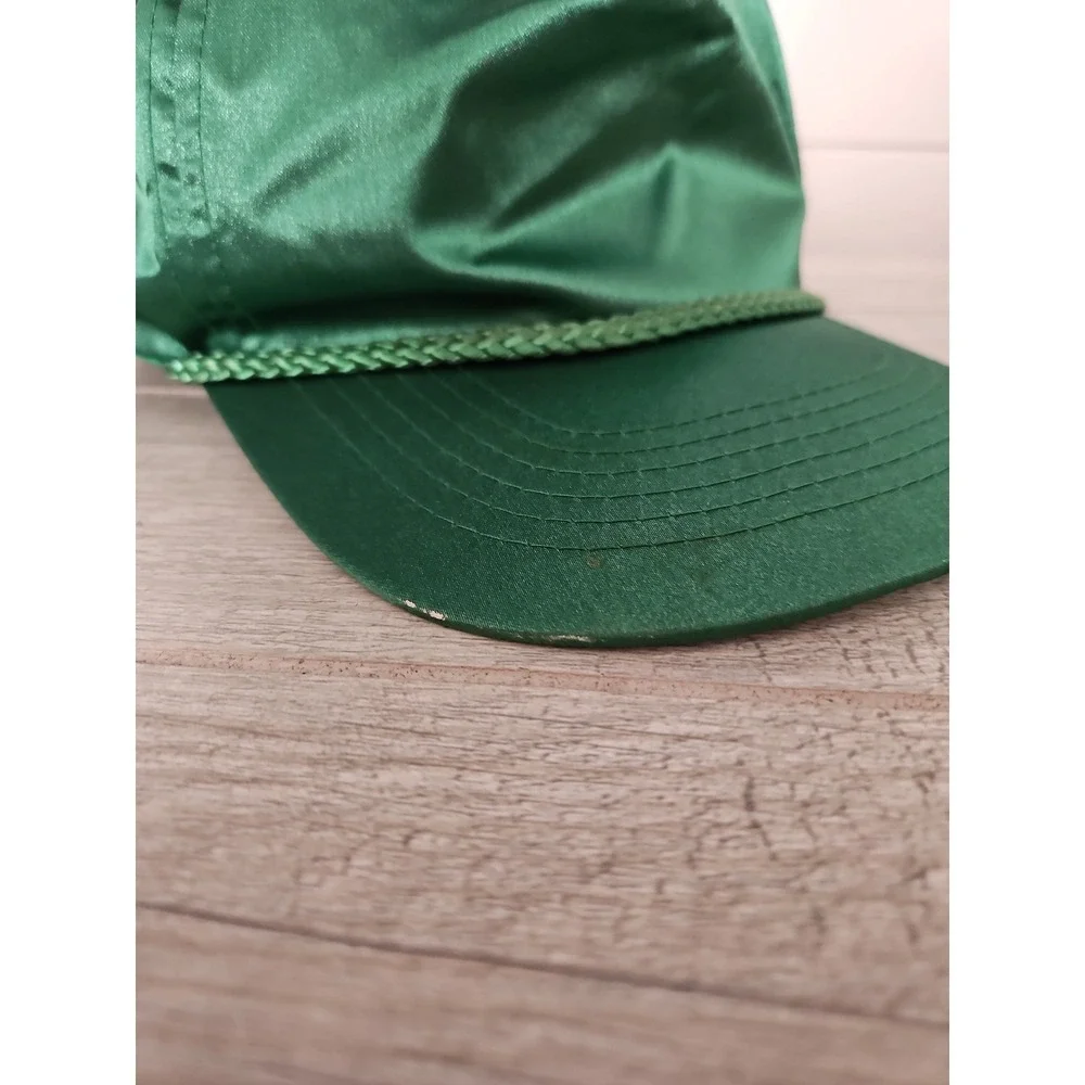 KC Vintage Green Satin Baseball Hat Cap Braided Rope Snapback Adjustable Unisex